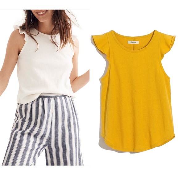 Madewell Tops - NWT Madewell Sz XL Ruffle Sleeve Knit Top Yellow